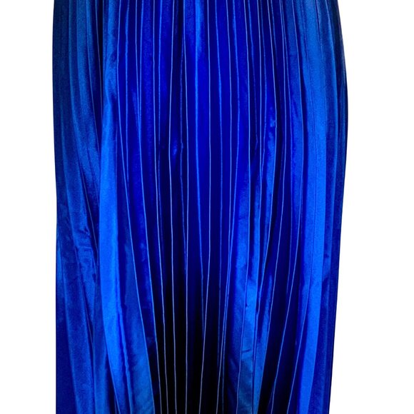 Betsy & Adam Romantic Whimsigoth Pleated Gown Regency Flowy Dress 6 Blue Black - Picture 7 of 9